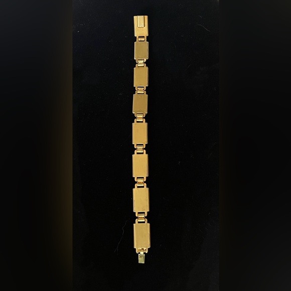 Vtg Damascene Style Lucite Insert Ornate Panel Bracelet - Picture 6 of 7